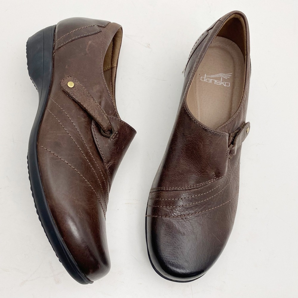 Dansko Franny Leather Slip On Loafers Shoes Womens EU 39 8.5-9 US Brown